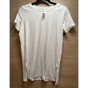 Spanx White Perfect Length Short Sleeve Tee Side Slits Size Small